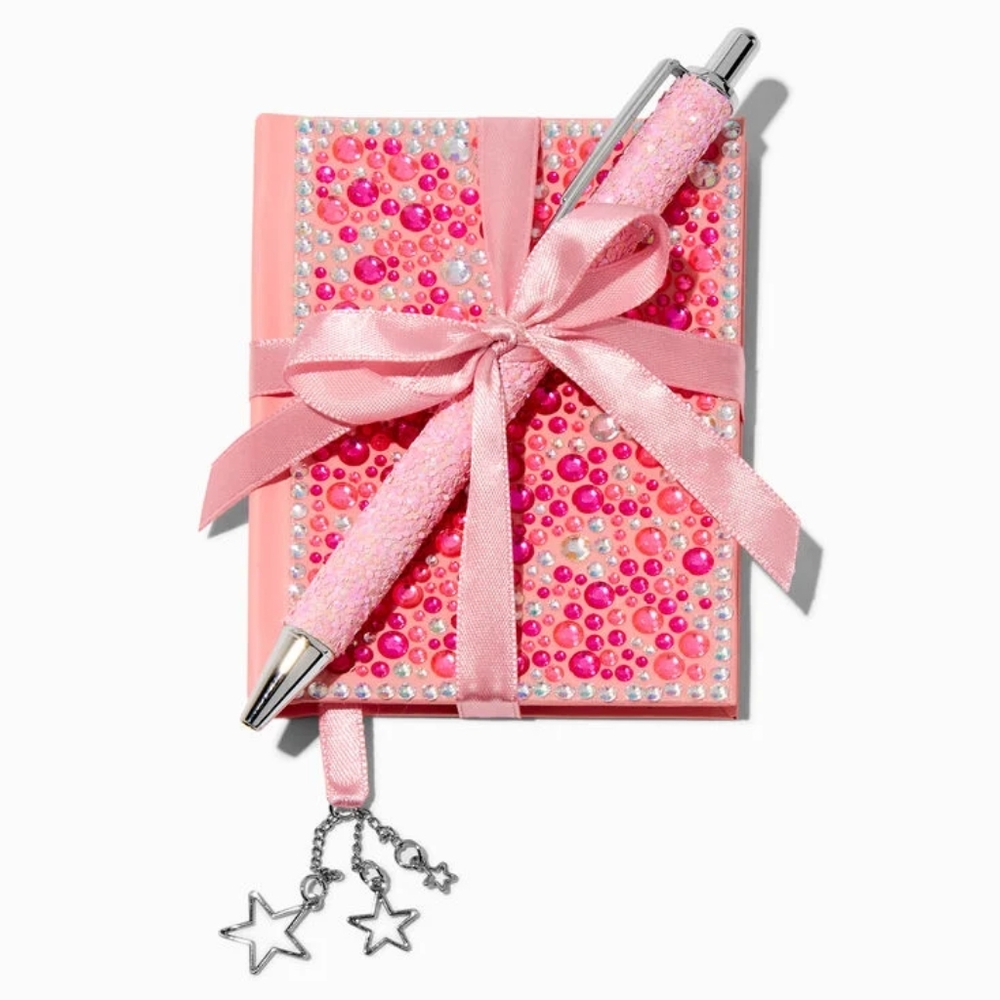 🏷NEW Claire's BOGO Kawaii Pink Bling Star Mini Notebook & Pen Gift Set